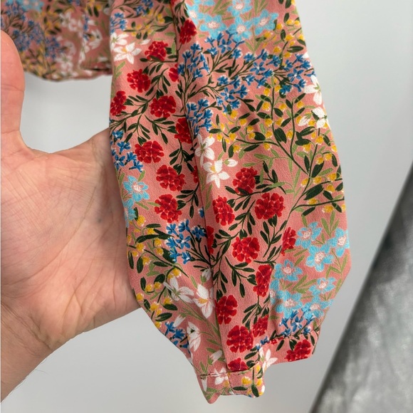 INTERMIX Silk printed Floral Ruffle Blouse Top Tie Front V-Neck Boho size 2 - Picture 7 of 16